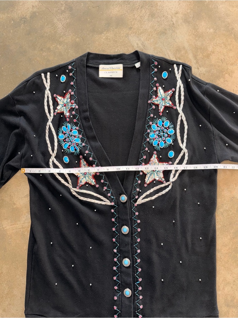 Marisa Christina Classics M Black Western Beaded Embellished Cardigan - Picture 10 of 16